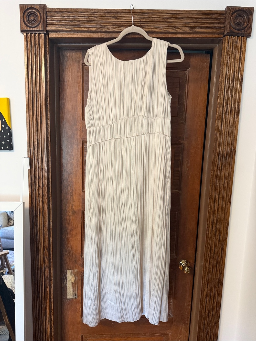 Sleeveless Pleated Midi Dress in Light Cream